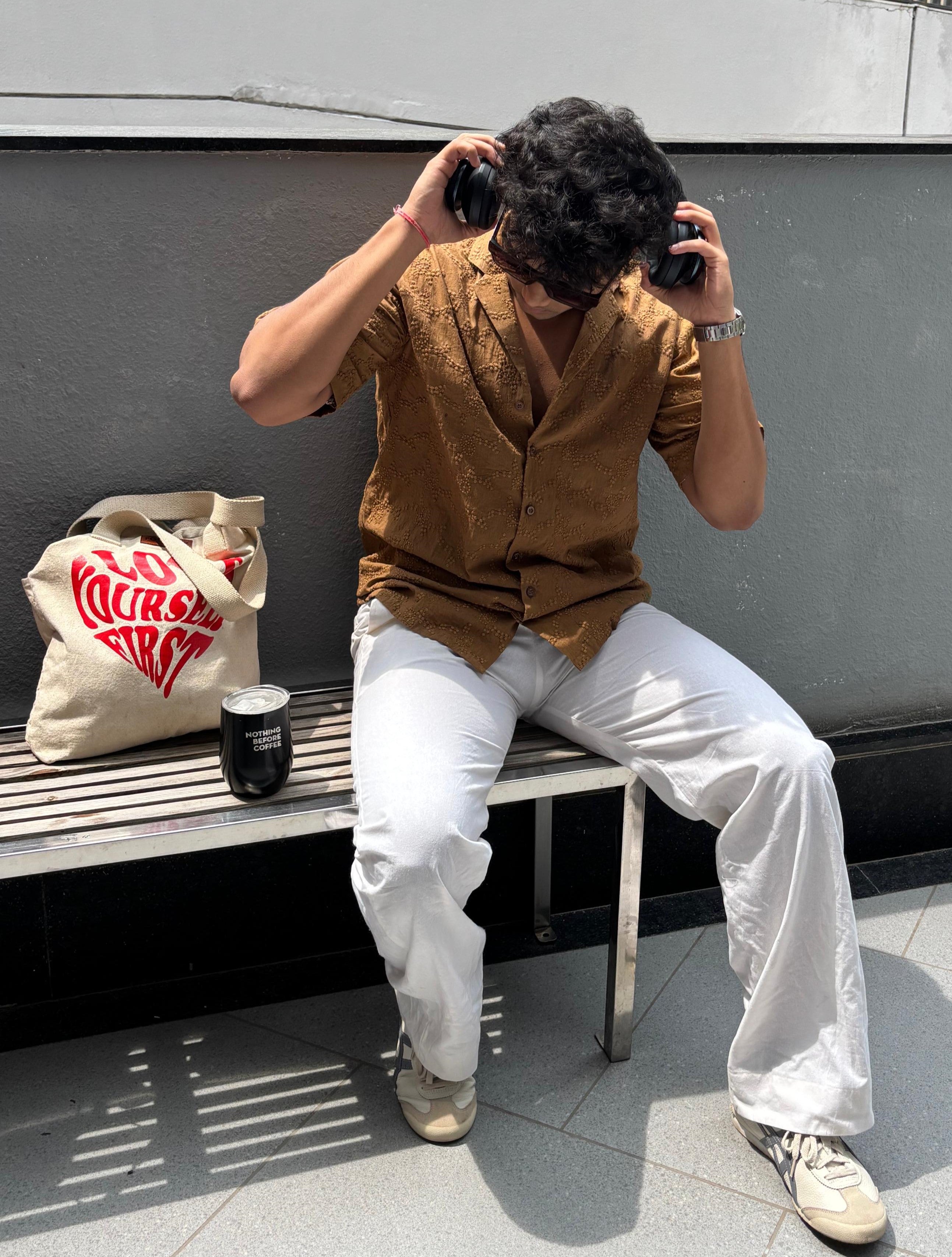 Men’s Oversized Brown Textured Shirt – Bold, Relaxed & Timeless