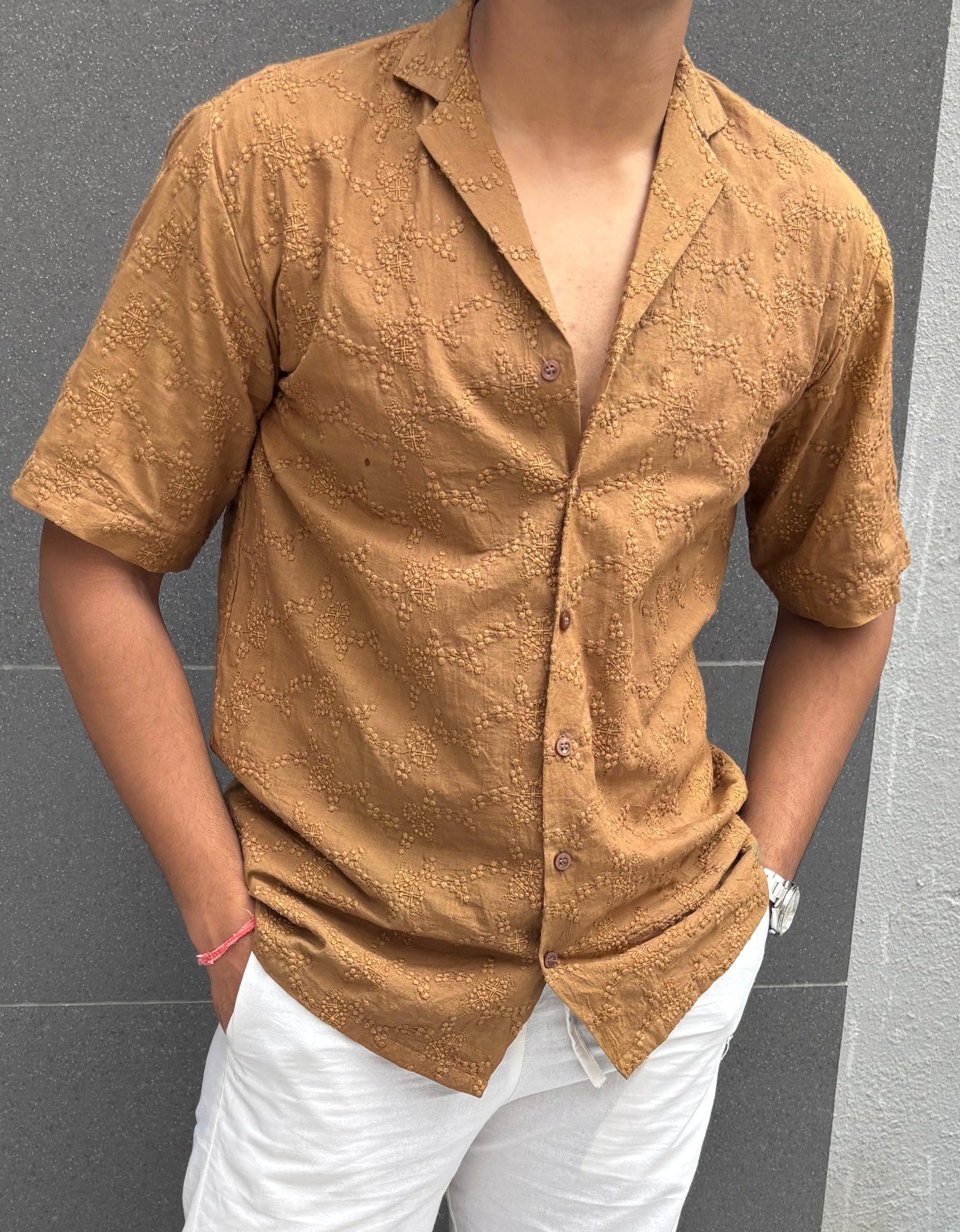 Men’s Oversized Brown Textured Shirt – Bold, Relaxed & Timeless