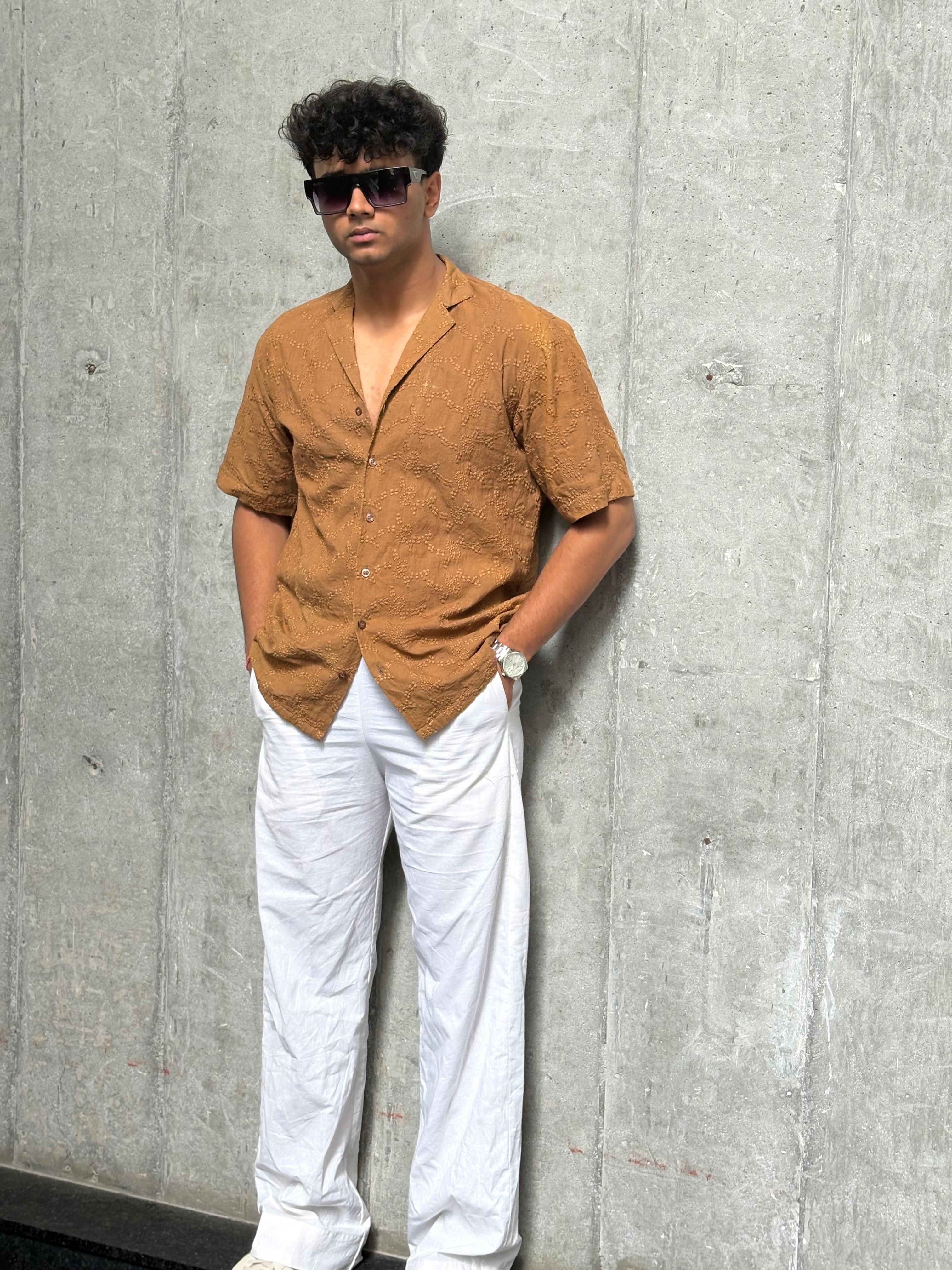 Men’s Oversized Brown Textured Shirt – Bold, Relaxed & Timeless