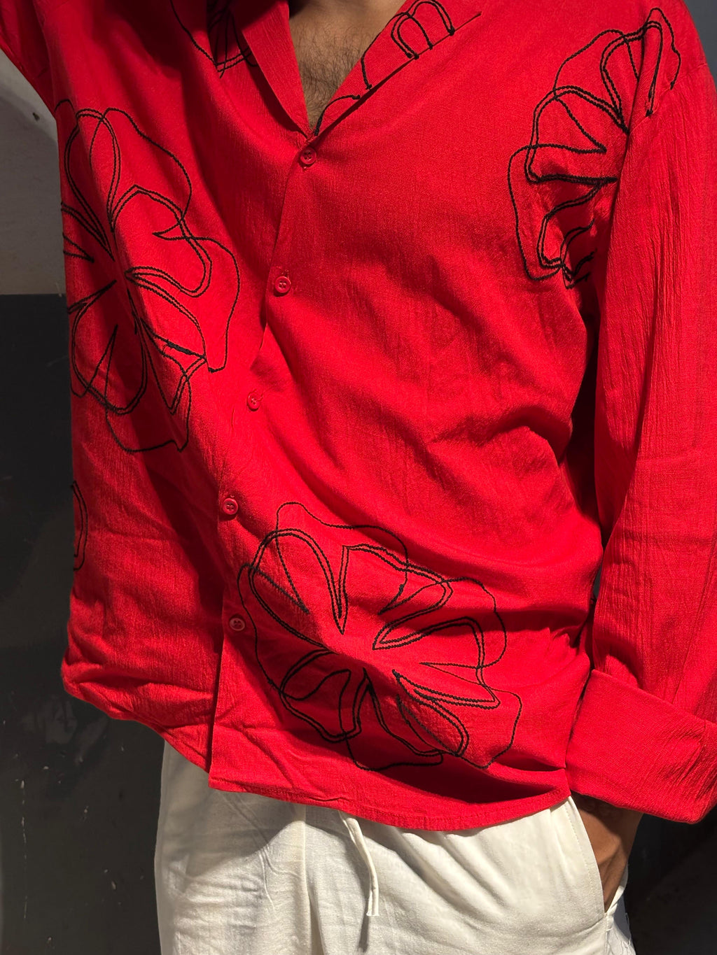 Embroidered Handmade Shirt In Red – Artistic, Unique & Festive Wear