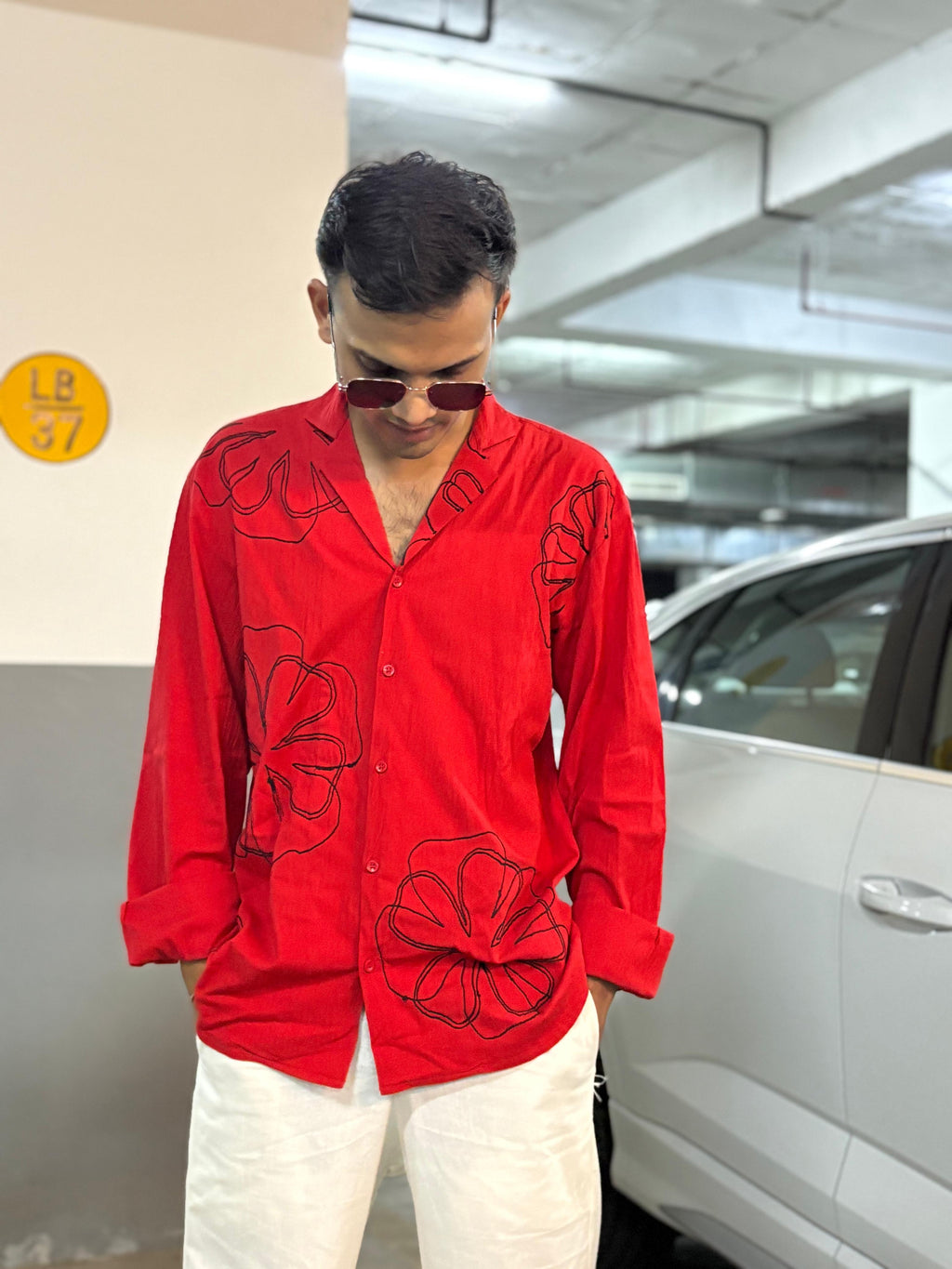 Embroidered Handmade Shirt In Red – Artistic, Unique & Festive Wear