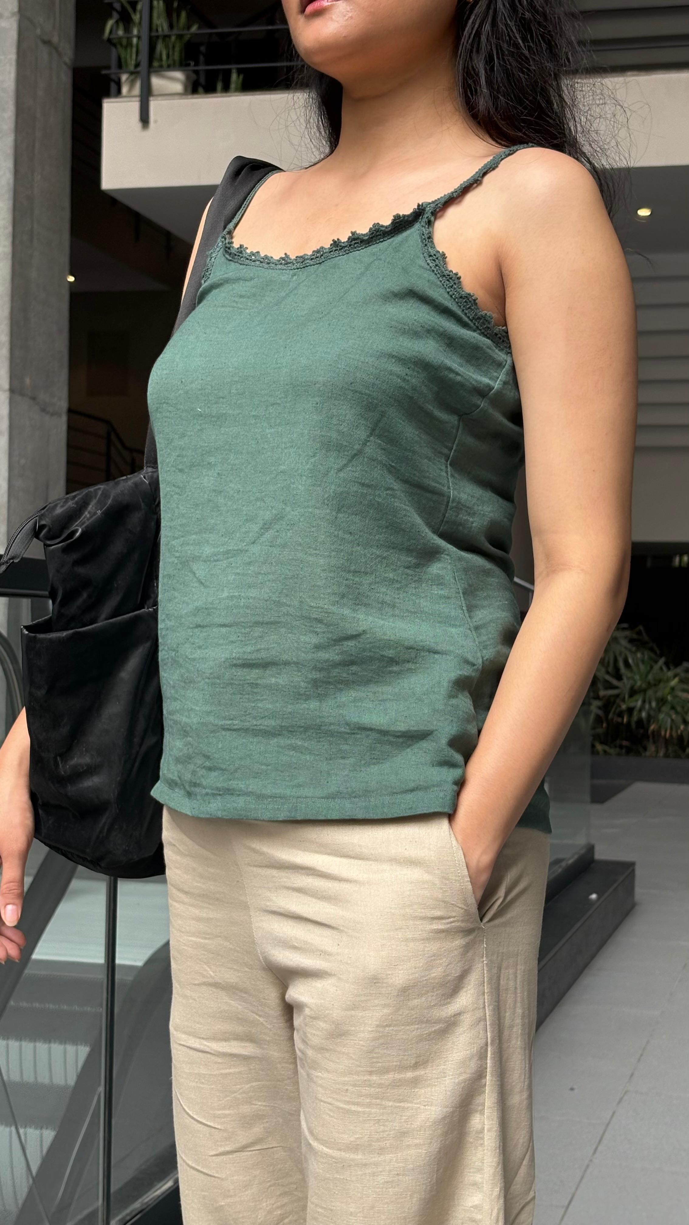 Sage Green Cotton-Linen Top for Women – Detailed & Occasion-Ready