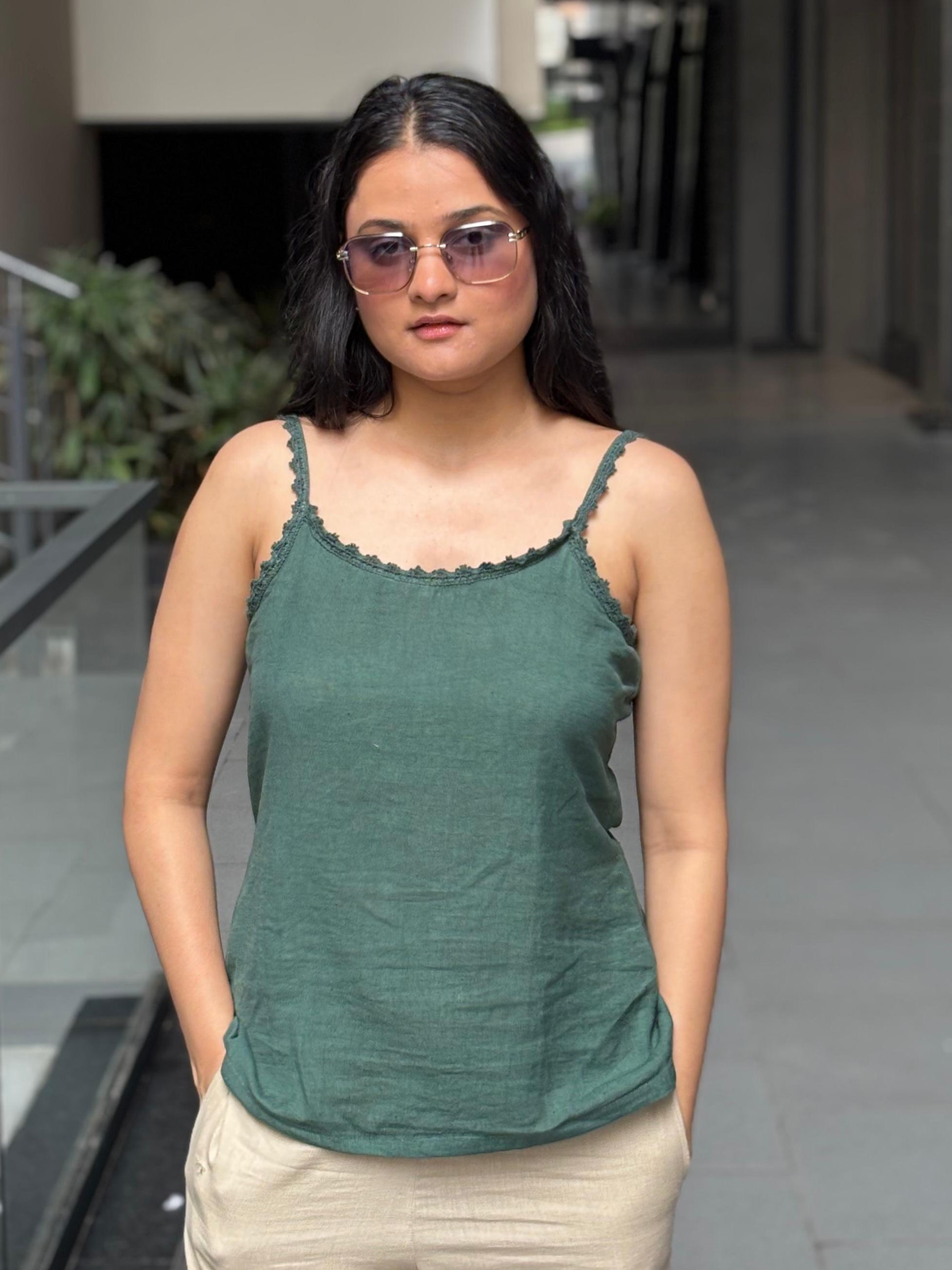 Sage Green Cotton-Linen Top for Women – Detailed & Occasion-Ready