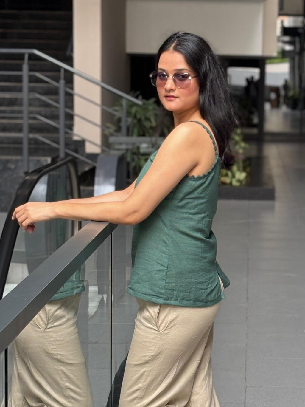 Sage Green Cotton-Linen Top for Women – Detailed & Occasion-Ready